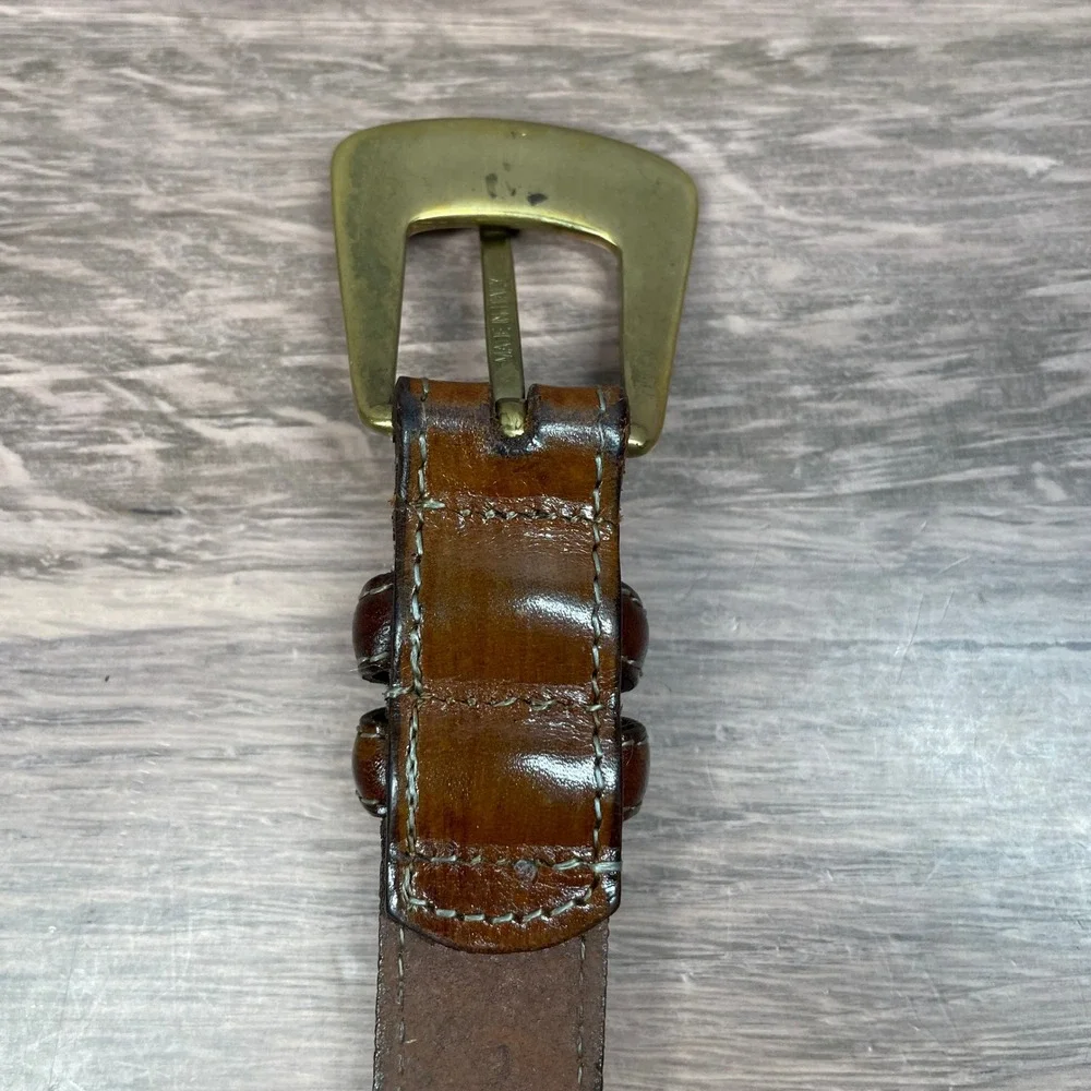 Brown Leather Woven‎ Belt Brass Buckle Womens Made in Italy